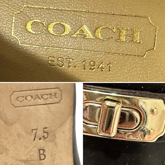 COACH Luisa Dark Brown Gold Logo Toggle Platform Heels Pumps 7.5 - Picture 16 of 16